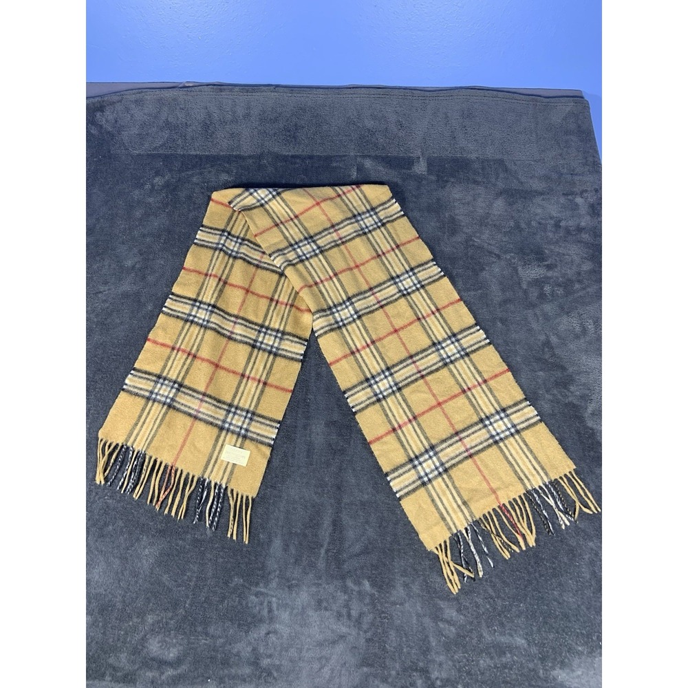 100% Cashmere Naturally Bloomingdale's Scarf Plaid Fringe Tan 52x11.5